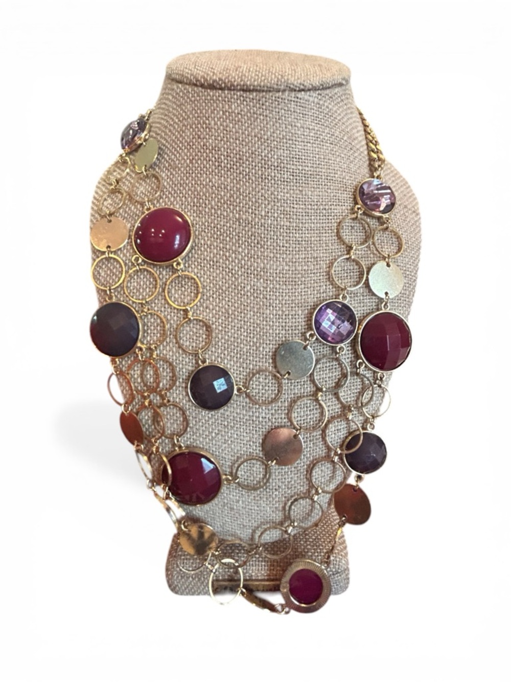 INC Multi-Row Statement Necklace with Wine Red and Purple Accents